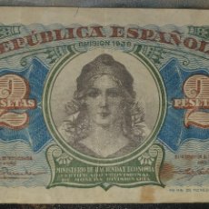Billetes españoles: DOS PESETAS REPÚBLICA ESPAÑOLA, SERIE A, 1938. Lote 375956019