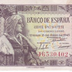 Billetes españoles: BILLETE DE 1 PESETA DEL AÑO 1945 DE ISABEL LA CATOLICA DE LA SERIE J EN CALIDAD EBC. Lote 376144569