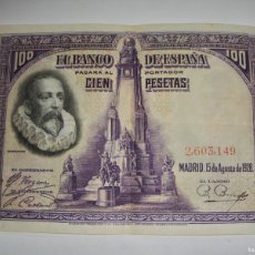 Billetes españoles: 100 PESETAS. 1928. CERVANTES. SIN SERIE.. Lote 376504504