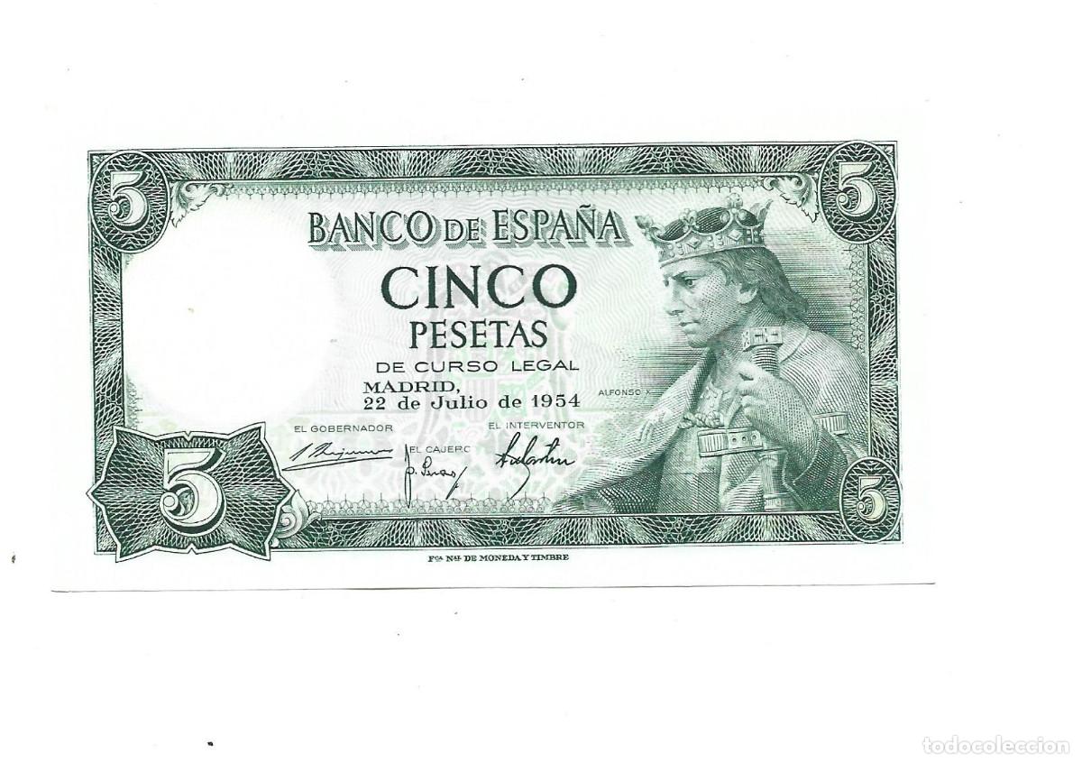 Billetes espa&ntilde;oles: 5 PESETAS- 22 DE JULIO DE 1954 - Foto 1