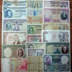 Billetes españoles: 20 BILLETES DE ALFONSO XIII, 2ª REPUBLICA, LOCAL, ESTADO ESPAÑOL Y JUAN CARLOS I. LOTE 1805. Lote 381298794