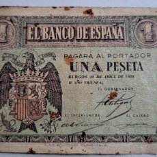 Billetes españoles: BILLETE DE UNA PESETA, ESTADO ESPAÑOL (FRANCO) ABRIL 1938, BURGOS, SERIE D.