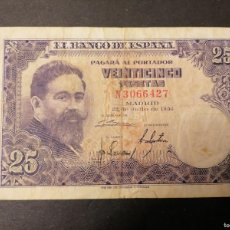 Billetes españoles: BILLETE , 25 PESETAS, ESPAÑA ,1954, BC+ , SERIE N,