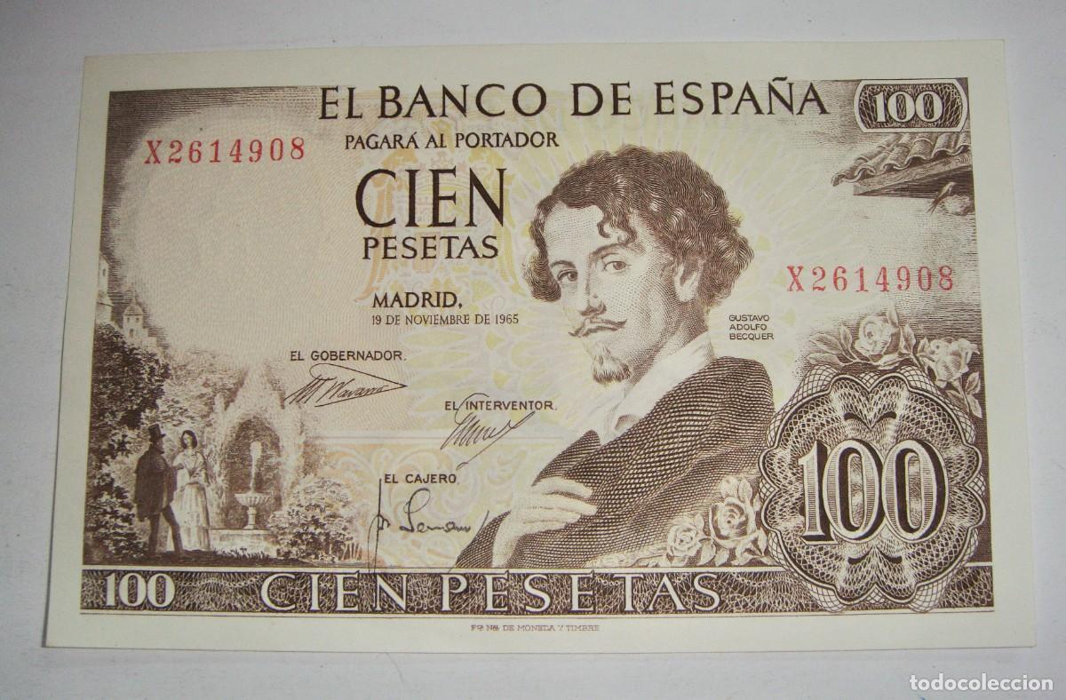 Billetes espa&ntilde;oles: 100 Pesetas. Becquer. 1965. Serie X. Sin circular. - Foto 1