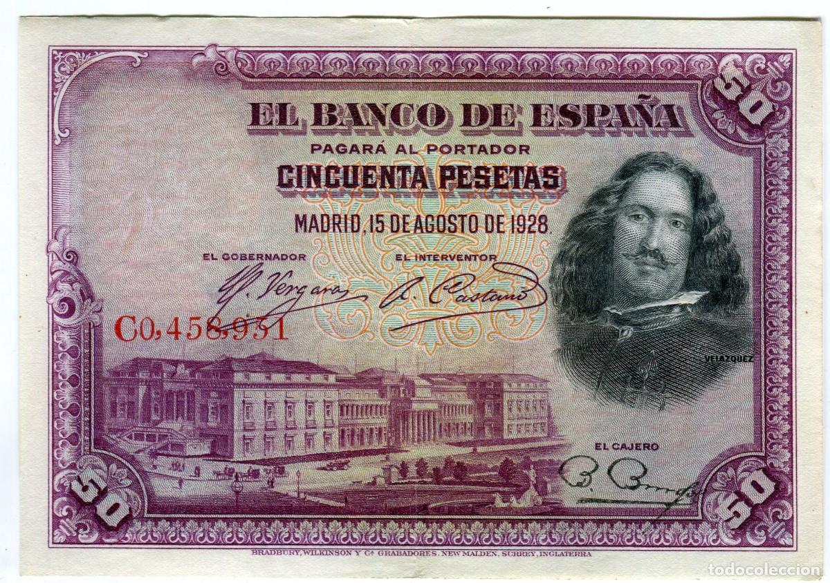 Billetes espa&ntilde;oles: 50 (CINCUENTA) PESETAS MADRID 15 DE AGOSTO DE 1928 - VELAZQUEZ - SIN ROTURAS