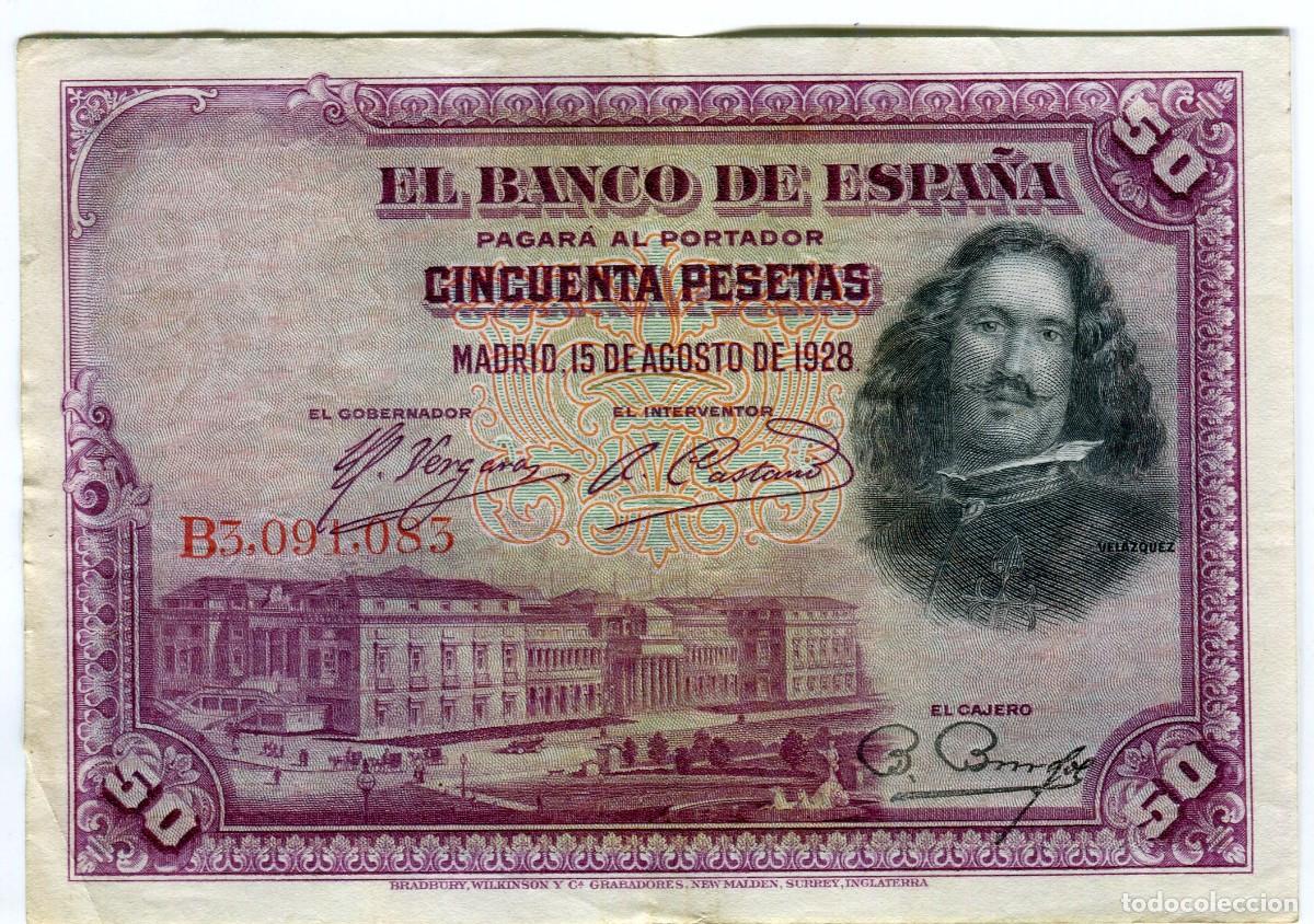 Billetes espa&ntilde;oles: 50 (CINCUENTA) PESETAS MADRID 15 DE AGOSTO DE 1928 - VELAZQUEZ - SIN ROTURAS
