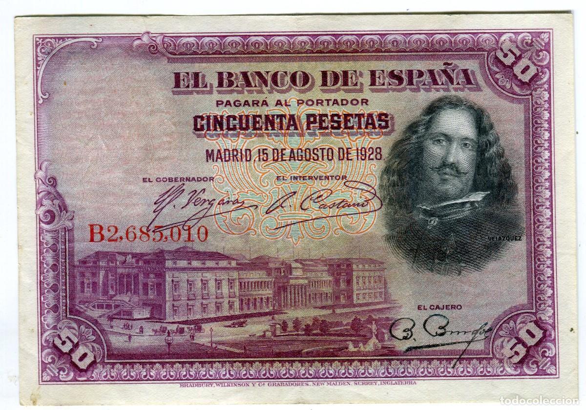 Billetes espa&ntilde;oles: 50 (CINCUENTA) PESETAS MADRID 15 DE AGOSTO DE 1928 - VELAZQUEZ - SIN ROTURAS
