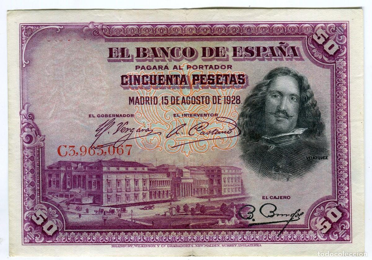 Billetes espa&ntilde;oles: 50 (CINCUENTA) PESETAS MADRID 15 DE AGOSTO DE 1928 - VELAZQUEZ - SIN ROTURAS