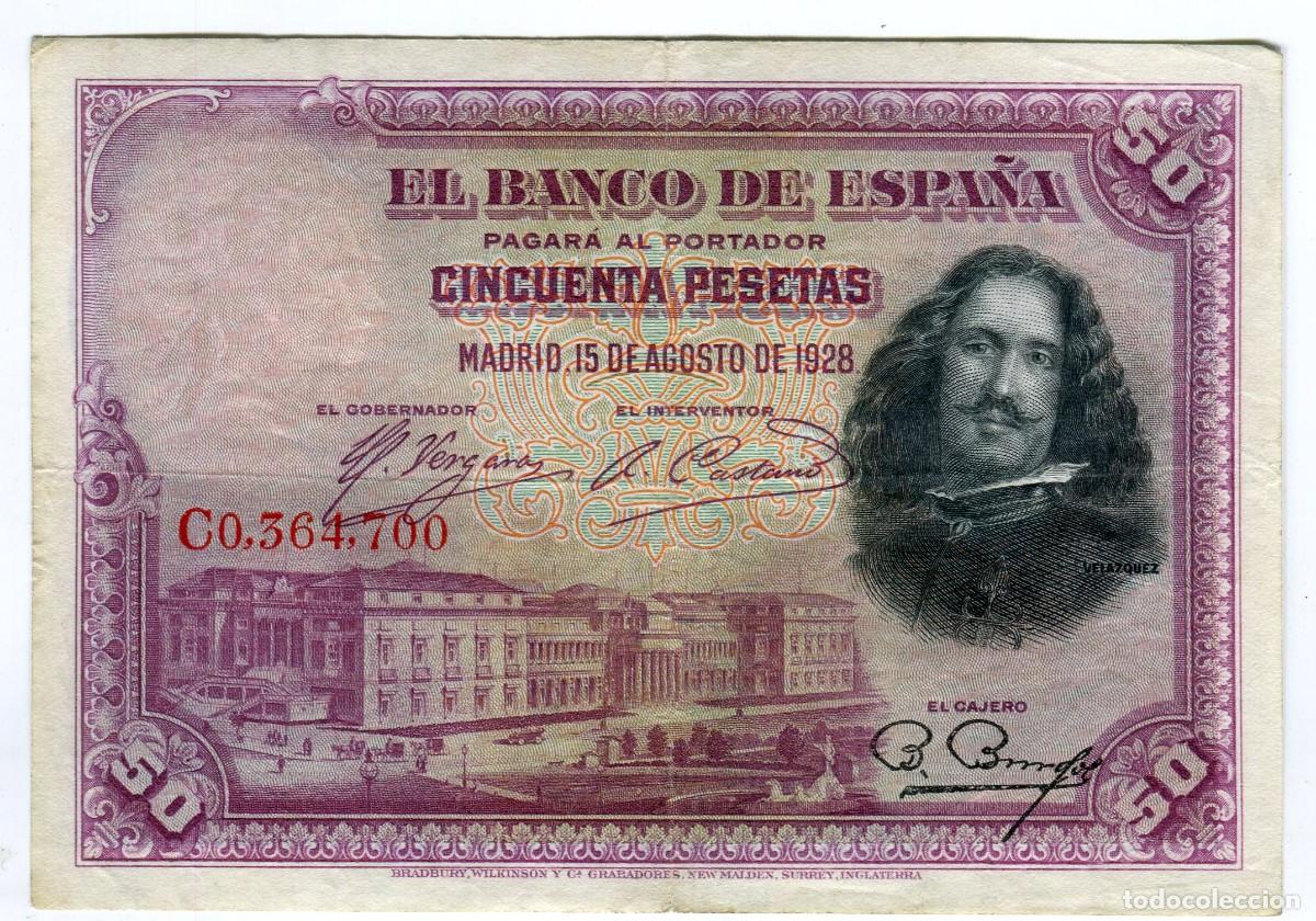 Billetes espa&ntilde;oles: 50 (CINCUENTA) PESETAS MADRID 15 DE AGOSTO DE 1928 - VELAZQUEZ - SIN ROTURAS