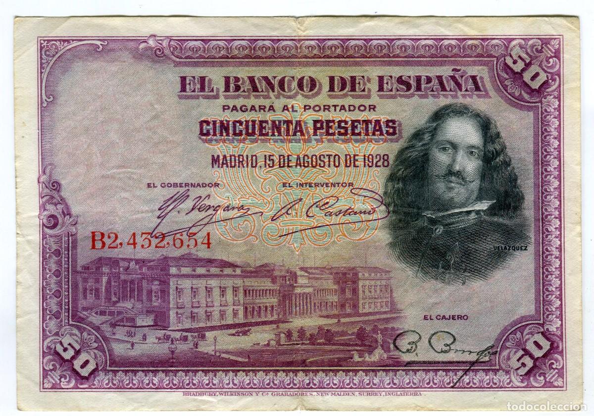 Billetes espa&ntilde;oles: 50 (CINCUENTA) PESETAS MADRID 15 DE AGOSTO DE 1928 - VELAZQUEZ - SIN ROTURAS