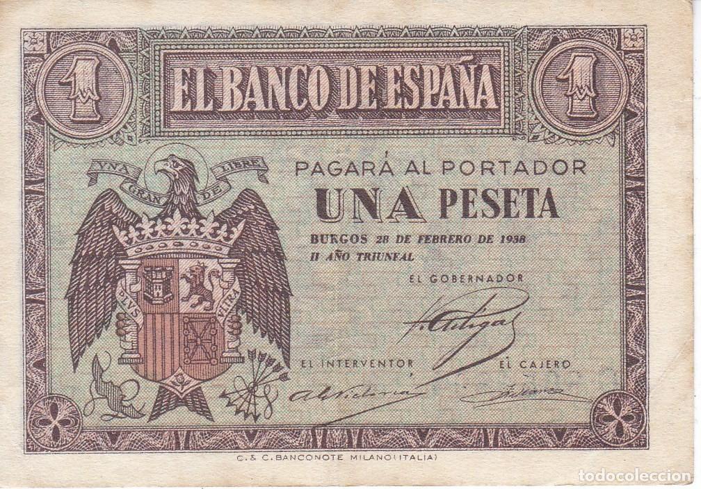 Billetes espa&ntilde;oles: BILLETE DE 1 PESETA DE BURGOS DEL 28 DE FEBRERO DEL A&Ntilde;O 1938 SERIE C