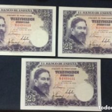 Billetes españoles: TRIO CORRELATIVO - 25 PESETAS 1954 - SERIE M - EBC+