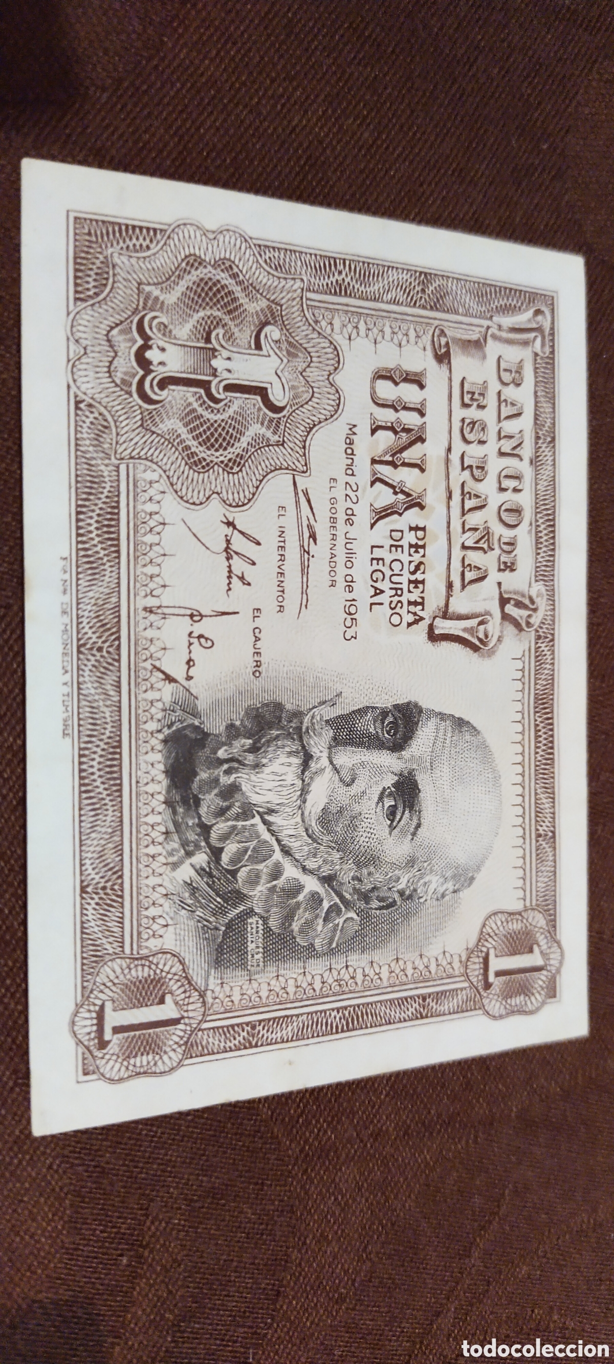 Billetes espa&ntilde;oles: Una peseta 1953 Miguel de Cervantes