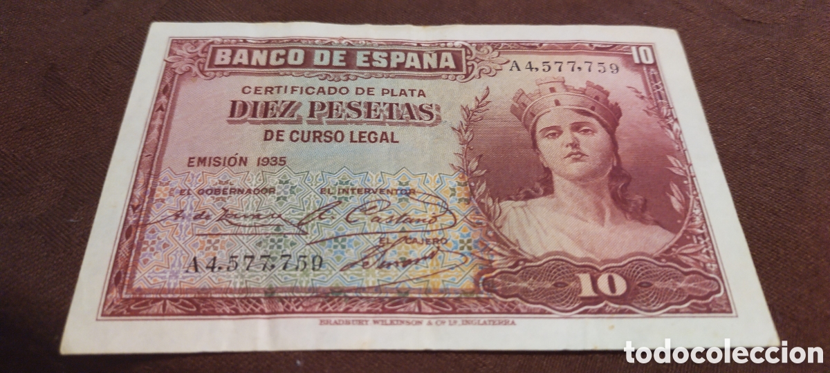 Billetes espa&ntilde;oles: Diez pesetas 1935 - Foto 2