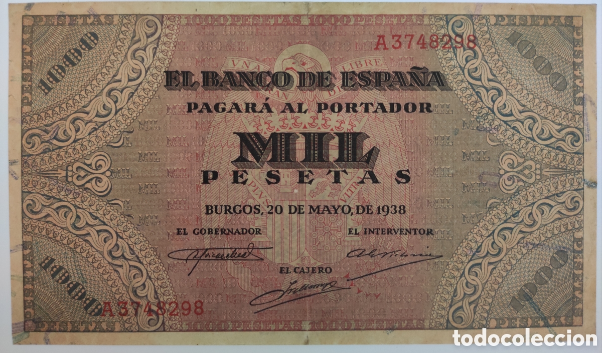 Billetes espa&ntilde;oles: Billete de Mil pesetas 1938 - Foto 3