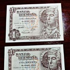 Billetes españoles: BANCO DE ESPAÑA. 1 PESETA. 19 JUNIO 1948. DAMA DE ELCHE. SERIE H. PAREJA CORRELATIVA.