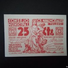 Billetes españoles: 25 CÉNTIMOS..... CONSEJO MUNICIPAL DE NAVALMORALES.....SIN CIRCULAR...... EL DE LAS FOTOS