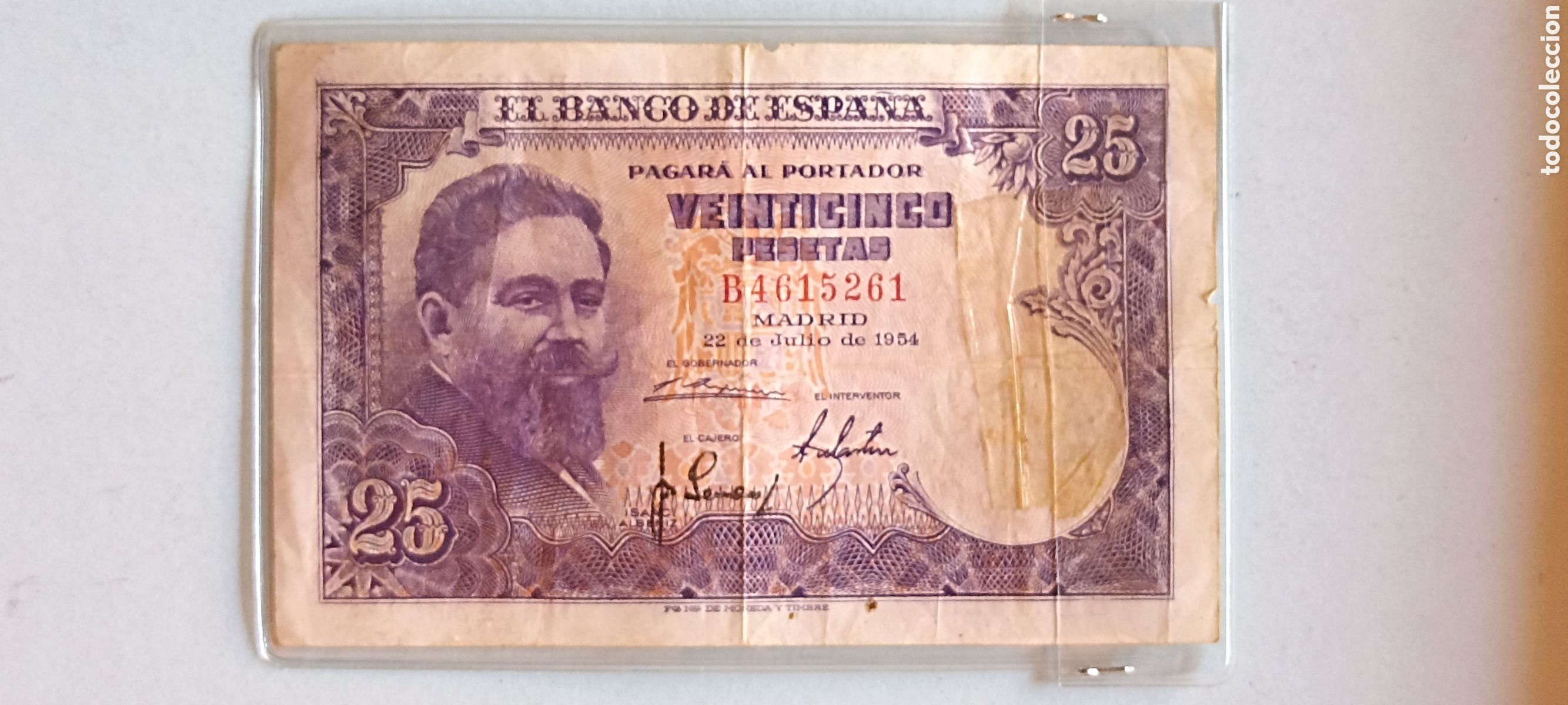 Billetes espa&ntilde;oles: Billete 25 Pesetas 1954 Serie B