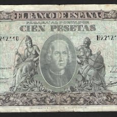 Billetes españoles: BILLETE DE 100 PESETAS DE 9 DE ENERO DE 1940, DE LA SERIE H. LOTE 1837. Lote 388382139