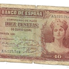 Billetes españoles: BILLETE USADO 10 PESETAS (SERIE A) EMISIÓN 1935. Lote 390252239