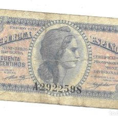 Billetes españoles: 2 BILLETES USADOS 50 CÉNTIMOS EMISIÓN DE 1937 SERIE A. Lote 390253294