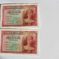 Billetes españoles: 2 BILLETES CORRELATIVOS DE 10 PESETAS EMISIÓN DE 1935 BANCO DE ESPAÑA EN SIN CIRCULAR
