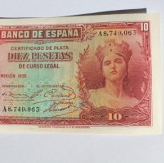 Billetes españoles: BILLETE DE 10 PESETAS EMISIÓN DE 1935 BANCO DE ESPAÑA EN SIN CIRCULAR