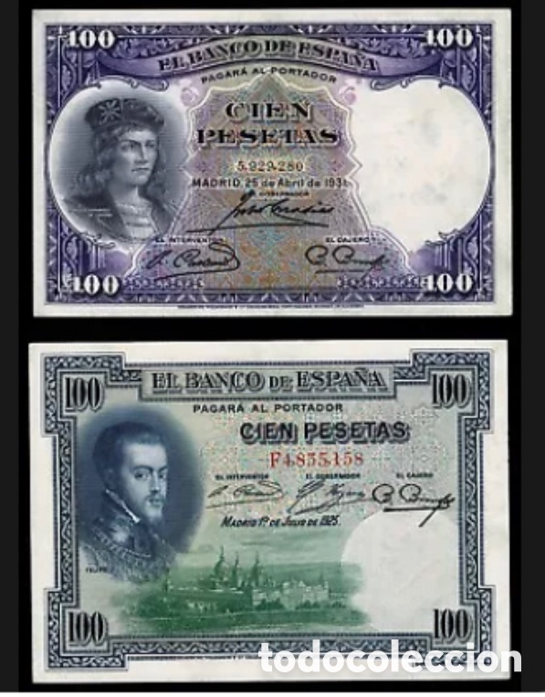 Billetes espa&ntilde;oles: 2 billetes 100 pesetas 1925 ,1931 S/C- Aunc