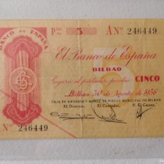 Billetes españoles: ESPAÑA. BANCO DE BILBAO 5 PESETAS AÑO 1936