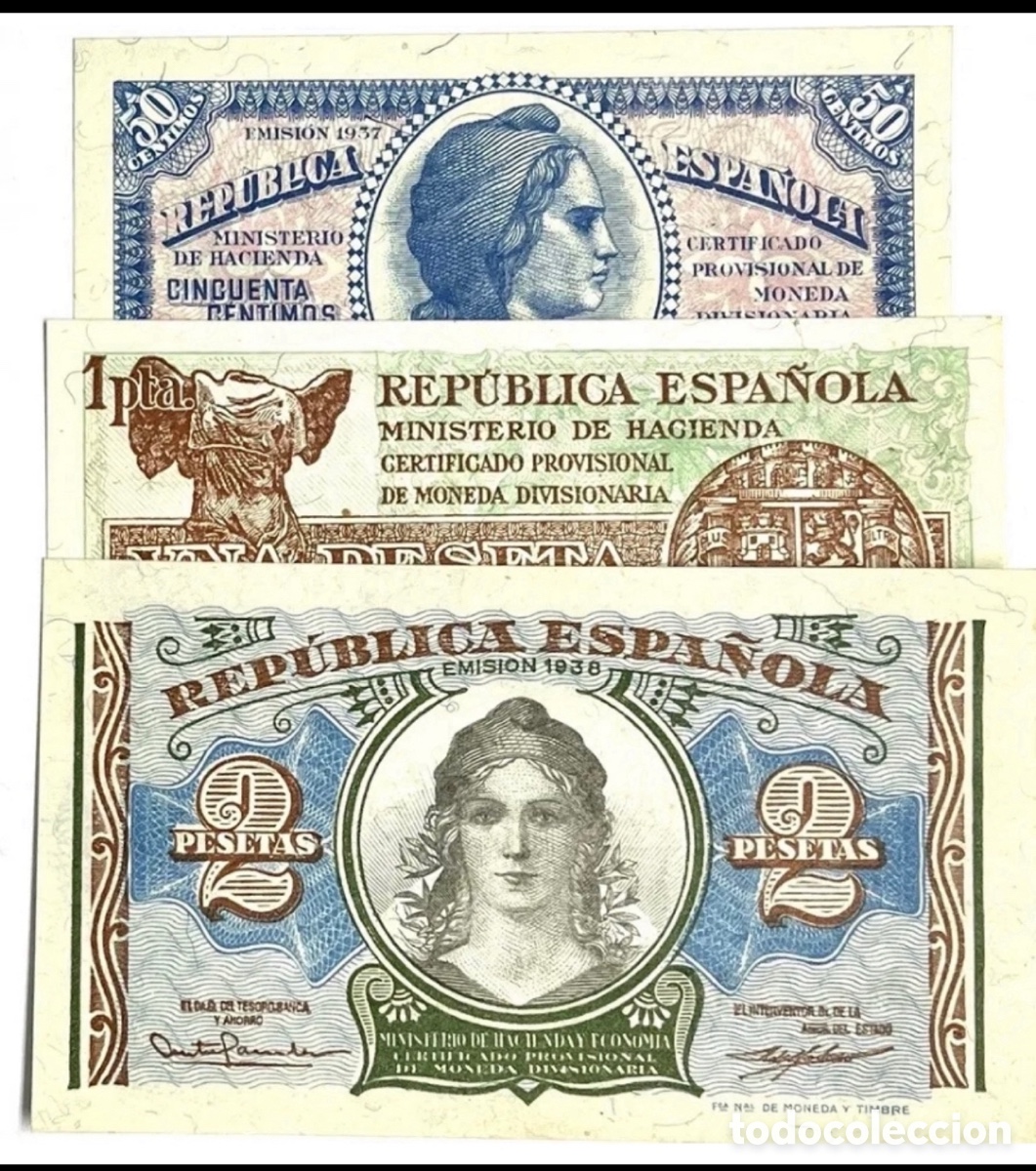 Notas espanholas: Trio 3 Billetes 50,1,2 Pesetas 1937/1938 Plancha De Tacos