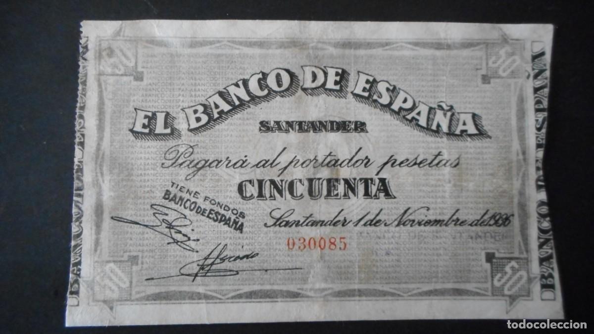 Billetes espa&ntilde;oles: 50 PTAS 1936 SANTANDER MBC - Foto 1