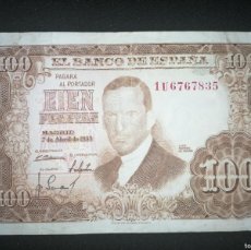 Billetes españoles: BILLETE MBC 100 PESETAS 1953... SERIE 1U... JULIO ROMERO DE TORRES.. ES EL DE. LAS FOTO. Lote 396723144