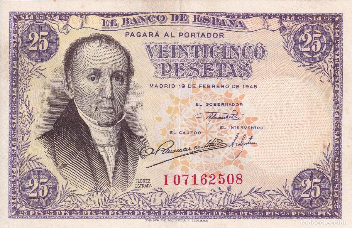 Spanish Banknotes: BILLETE DE 25 PESETAS DEL A&Ntilde;O 1946 DE FLOREZ ESTRADA SERIE I EN CALIDAD EBC