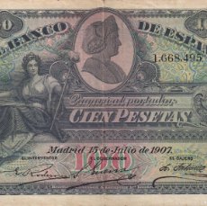 Billetes españoles: BILLETE CLASICO DE 100 PESETAS DEL AÑO 1907 SIN SERIE (DIFICIL). Lote 397549064