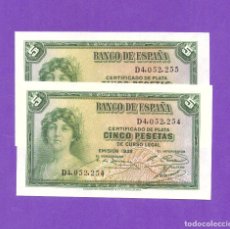 Billetes españoles: PAREJA CORRELATIVA DE 5 PTS 1935 SERIE-G PLANCHA