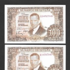 Billetes españoles: PAREJA CORRELATIVA 100 PESETAS 1953 S/C. Lote 399554359