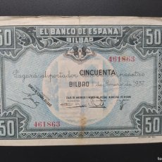 Billetes españoles: 50 PESETAS DE 1937......BANCO DE ESPAÑA EN BILBAO..... BONITO..... EL DE LAS FOTOS. Lote 399797109