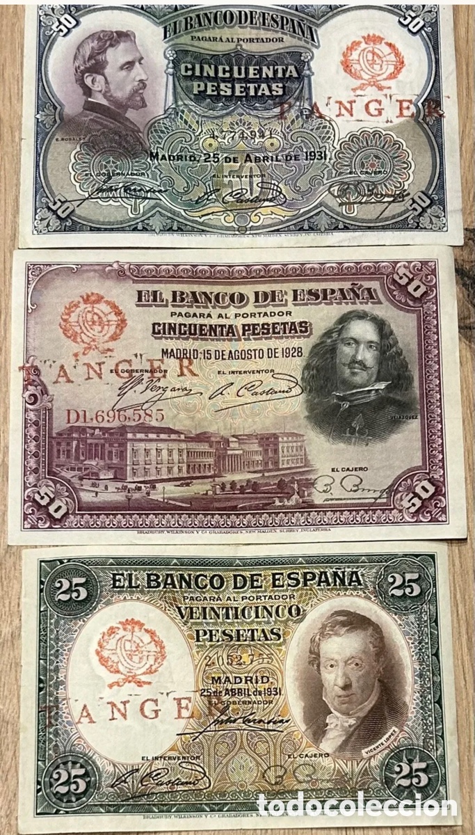 Billets espagnols: Lote 3. Bankonote COUNTERMARK MAROCCO Tanger. WAR CIVIL T&Aacute;NGER Muy Rare