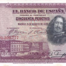 Billetes españoles: BILLETE 50 PESETAS EMITIDO EL 15 DE AGOSTO DE 1928. VELÁZQUEZ.. Lote 401209059