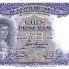 Billetes españoles: BILLETE 100 PESETAS EMITIDO EL 25 DE ABRIL DE 1931. GONZALO FERNÁNDEZ DE CÓRDOBA.. Lote 401210414