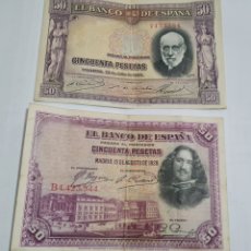 Billetes españoles: 2 BILLETES ESPAÑA,50 PESETAS, 1.928, MBC Y 1.935, MBC+. Lote 401722039