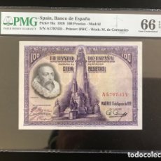 Billetes españoles: BILLETE 100 PESETAS 1928 PMG 66 SERIE A. Lote 401865754