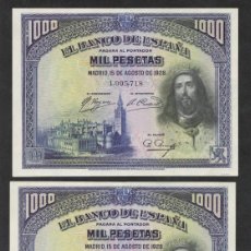 Billetes españoles: PAREJA CONSECUTIVA EBC+ |SOLO ACEPTO PAYPAL| BILLETE 1000 PESETAS 1928 LEER DESCRIPCION. Lote 403510274