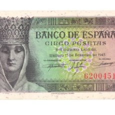 Billetes españoles: SIN SERIE ESCASO EJEMPLAR SIN CIRCULAR SC |SOLO ACEPTO PAYPAL| BILLETE 5 PESETAS 1943 LEER DESCRIPCI. Lote 403510719