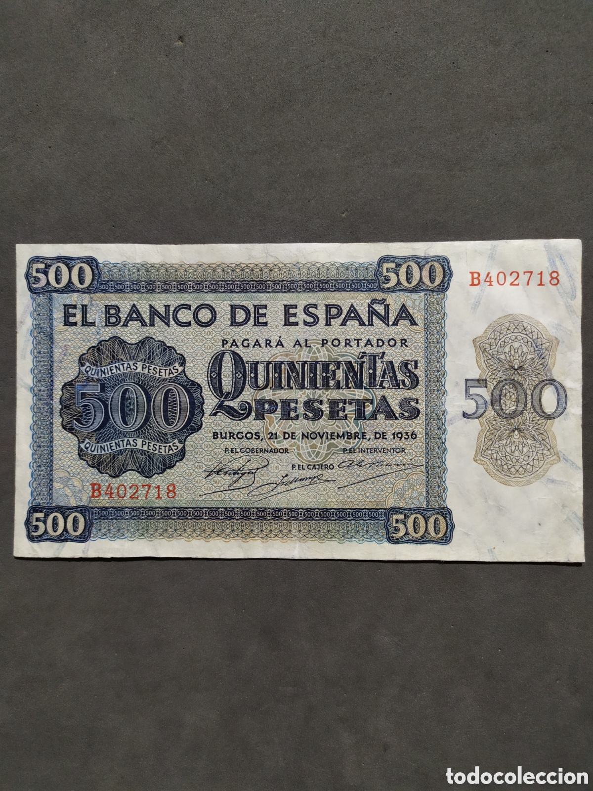 Banconote spagnole: BILLETE RESTAURADO de 500 pesetas de Burgos de 1936