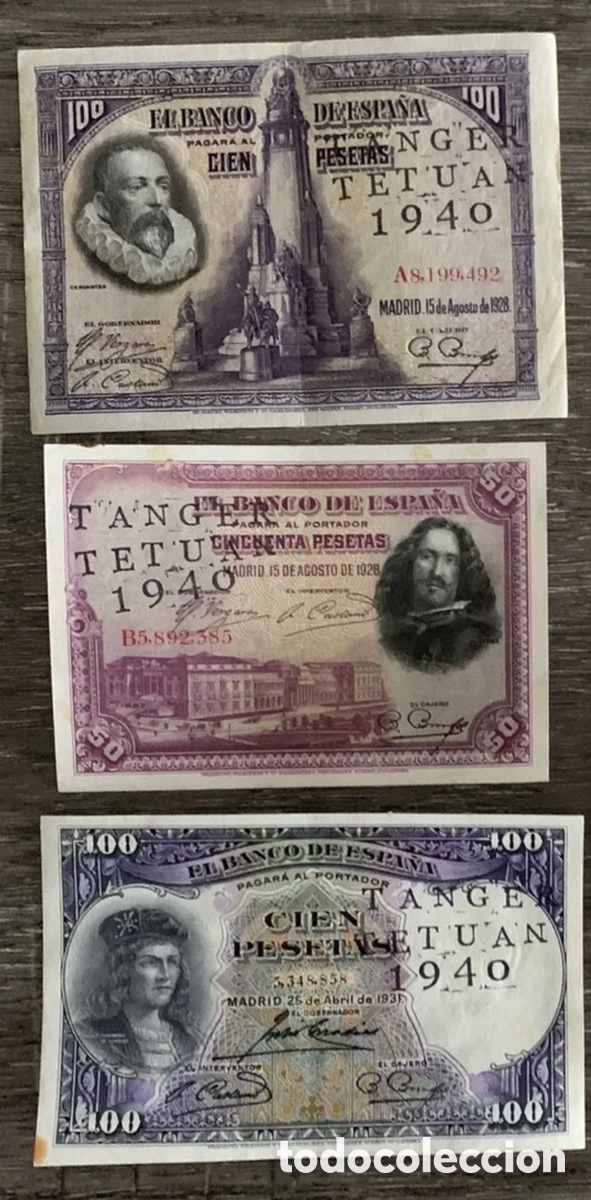 Billetes espa&ntilde;oles: Lote 3 Bankonote COUNTERMARK MAROCCO Tanger. WAR CIVIL T&Aacute;NGER Tetu&aacute;n