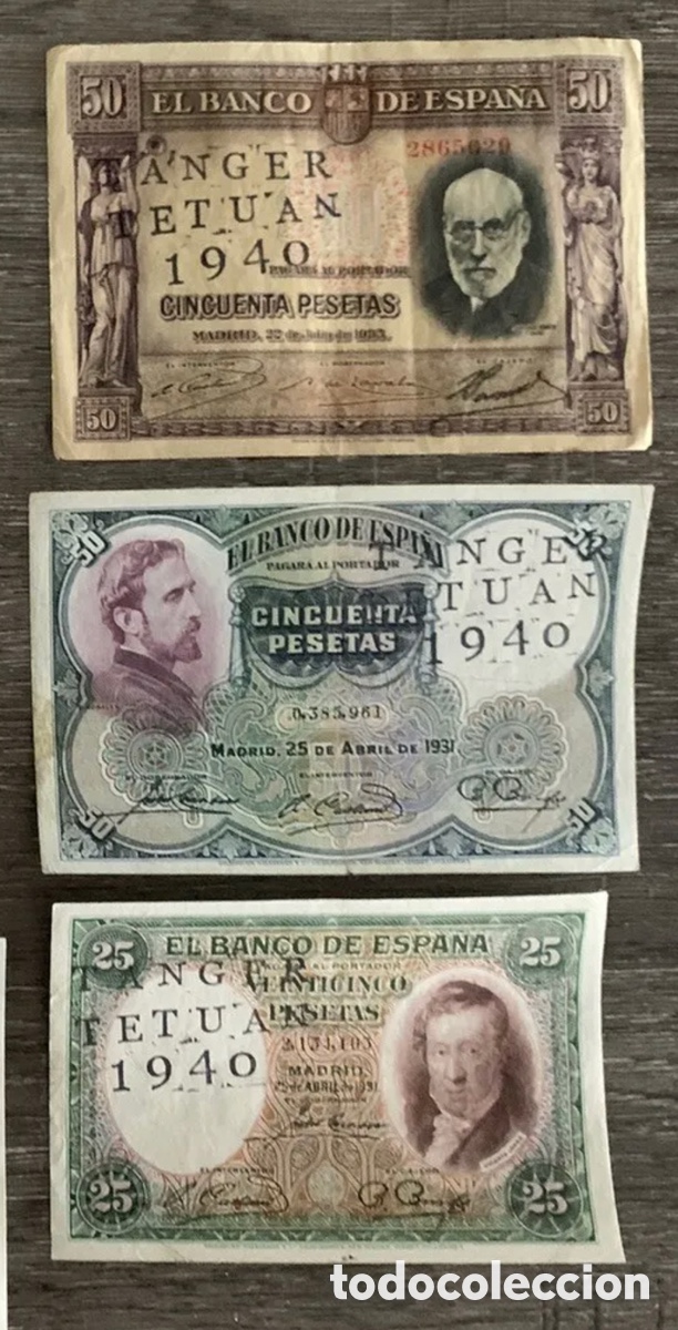 Billetes espa&ntilde;oles: Lote 3 Bankonote COUNTERMARK MAROCCO Tanger. WAR CIVIL T&Aacute;NGER Tetu&aacute;n