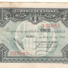 Billetes españoles: 5 PESETAS 1937 BANCO ESPAÑA BILBAO - BANCO DE BILBAO