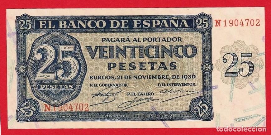 Banconote spagnole: 25 Pesetas, 1936 ''Burgos'' Serie N, SC