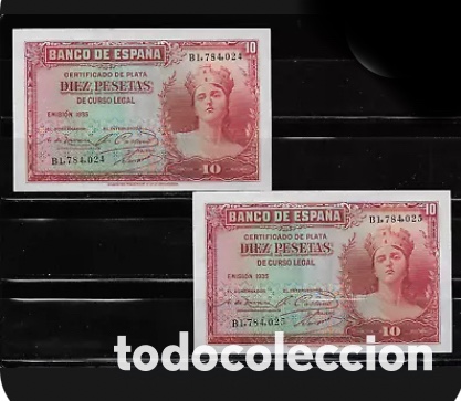 Spanish Banknotes: PAREJA CORRELATIVOS DE 10 PESETAS . 1935. SIN CIRCULAR.